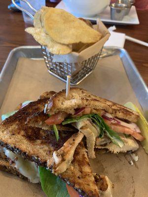 Chicken bacon ranch sandwich and half chicken salad