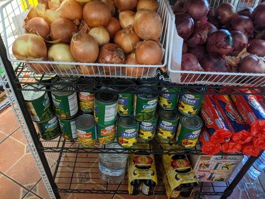 Canned callalloo, pigeon peas, and ackees