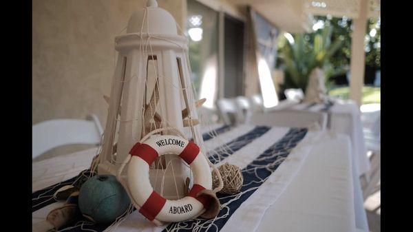 Nautical theme birthday decor.