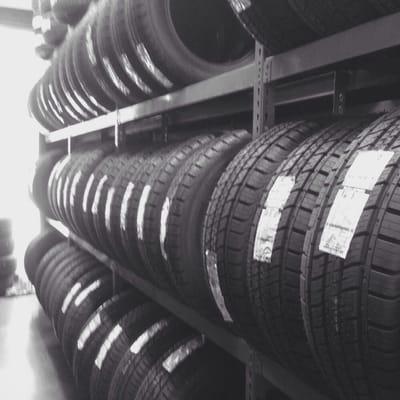 The tire racks at Big O Tires.