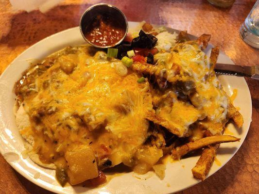 Smothered Burger with Green Chile Fries