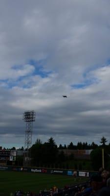 C-17 doing a stadium fly-by just before the game.