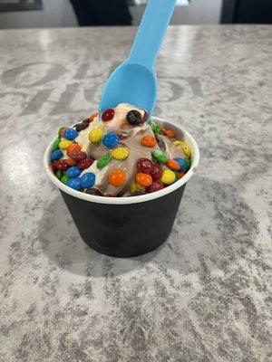 chocolate and vanilla swirl with m&ms