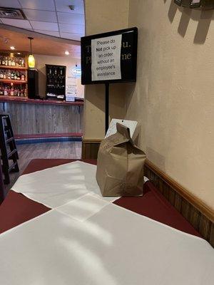 To-Go Table w/ take out orders