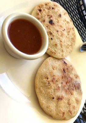 Chicken and cheese and potato and cheese pupusa