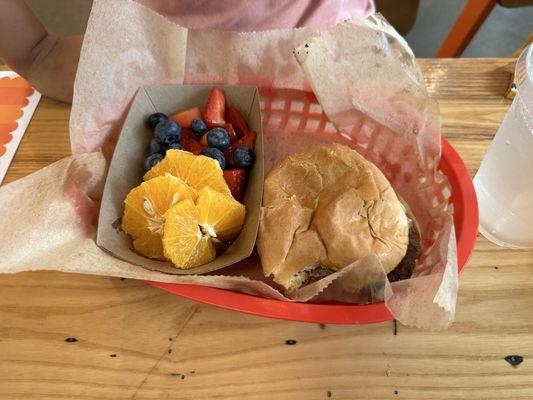 Kids burger and fruit