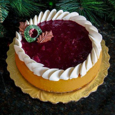 Pumpkin Cheesecake with Cranberry Compote