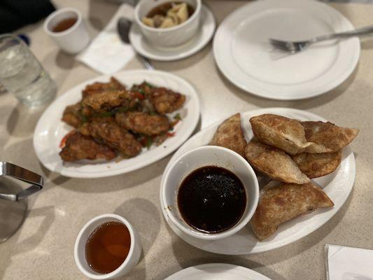 Fried dumplings, tea