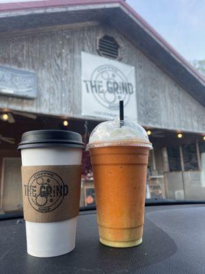 Hot S'mores macchiato (l), candy corn frappe (r)