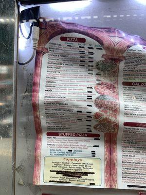 Menu outside of venue but no actual menus for take out.