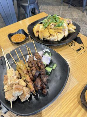 Mix grilled chicken beef and tofu  And Hainanese Chicken