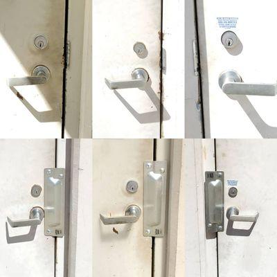 Before and After: Latch Guards to protect a commercial building.