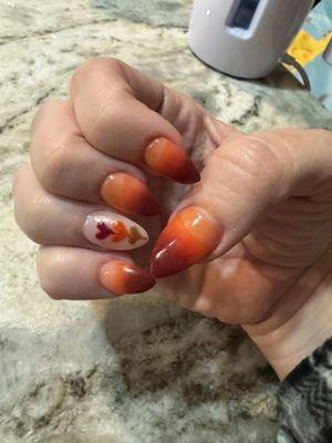 Acrylic full set with ombré and design