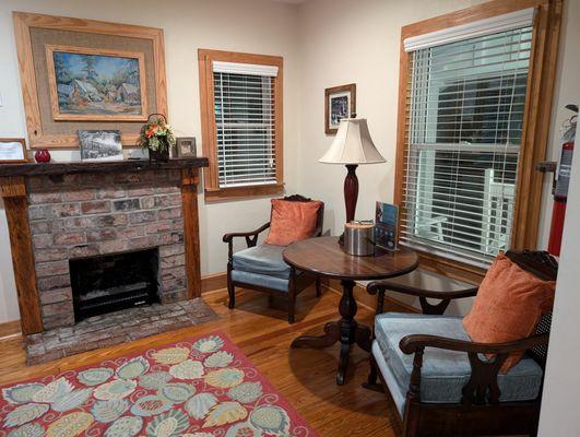 Sitting room and kitchen area