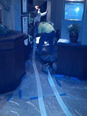 Pipe lining at a fancy steak house in the middle of the night.