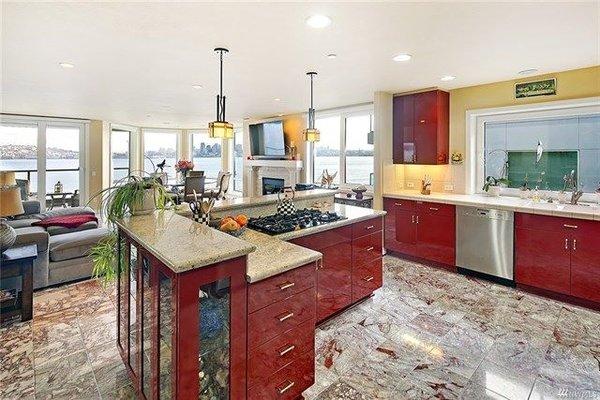 Sound and downtown Seattle views in this modern kitchen