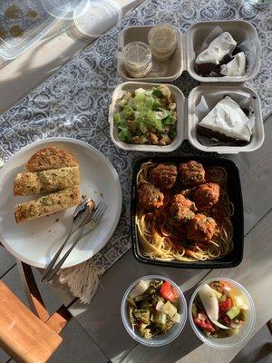 Dinner for two! (We didn't include the other salad and bread sticks because the table is full)