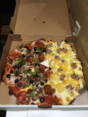 Half StoneFire Combo Half Pineapple, Sausage, and Ranch sauce.  Delivered to Twin Pines Casino! Tip big folks! :)