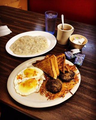 Biscuits and gravy with the American breakfast and their amazing coffee!