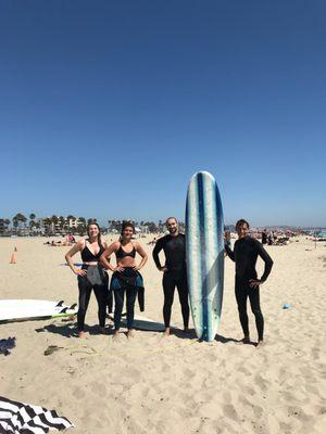 Group Surf Lesson of 3 Students (left) and I coach (right)