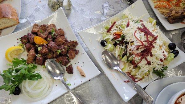 Veal liver, Greek salad