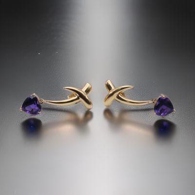 14k Yellow Gold Amethyst Earrings