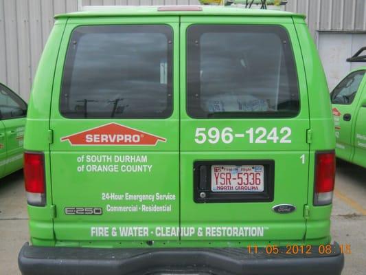 One of our many Servpro vehicles ready to serve the South Durham & Orange County area.