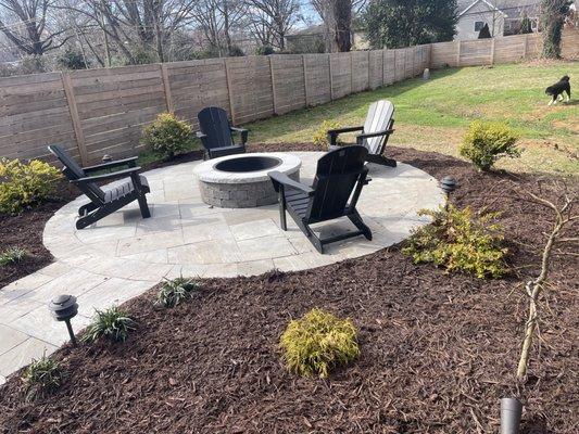 Fire pit installation and mulch