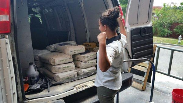 Miss Land loaded the 1800lb of floor mix in my van...