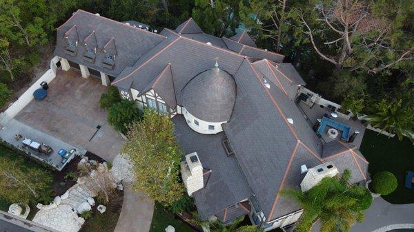 DiVinci Slate Tile Roof Installation. by Hexagon Roofing. roofing companies in pacific palisades, CA roofing contractor in pacific palisades