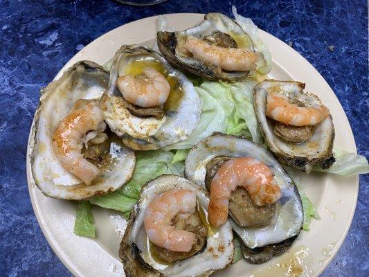 Grilled oysters with shrimp - was oh so delicious!