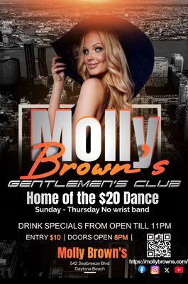 Sunday - Thursday
 $20.00 Dances, No bands, Free Parking, $5 Wells & Dom. and, a $10.00 Cover all week.  Ladies 21+, Free cover!