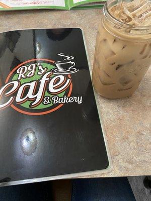 Menu and Hazelnut Ice coffee