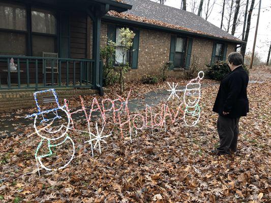 My mother seeing her decoration for the first time. So happy and surprised!