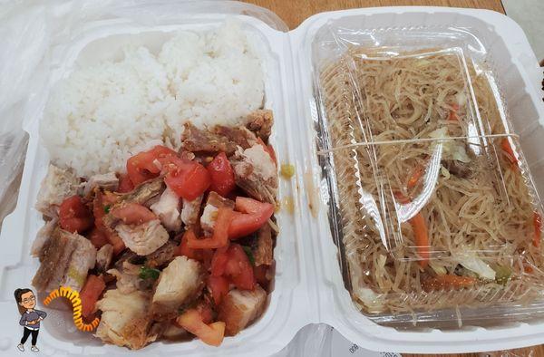 1 choice plate ($13): lechon & white rice.  Side order of pancit buhon ($7).