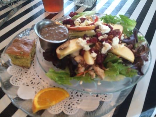 Apple pecan salad with their home made apple cider vingairette dressing.