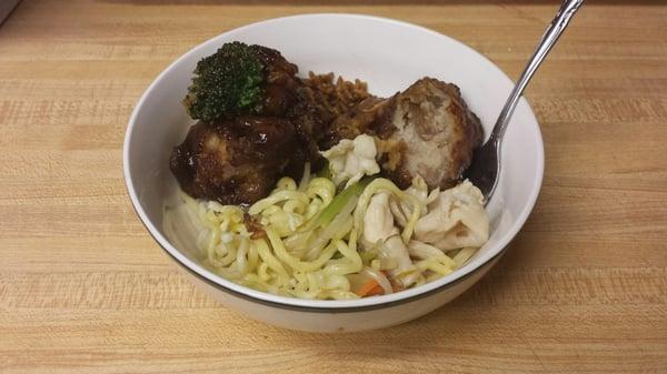 Governor's pork with fried rice (top) and chicken lo mein (bottom)