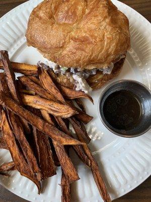 Chicken salad sandwich, sweet potato fries