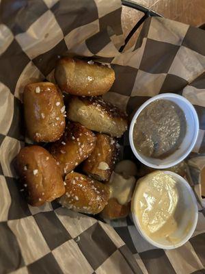 Pretzel bites. Mustard and cheese dip are both excellent.