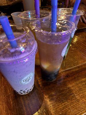 Lavender lychee tea, Lycheelicious Tea, dark knight blueberry smoothie, passionfruit lemonade