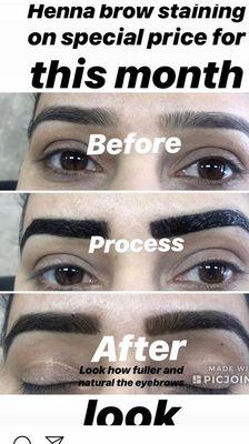 We are now offering Henna staining for eyebrow. This process makes your eyebrows look fuller and darker.