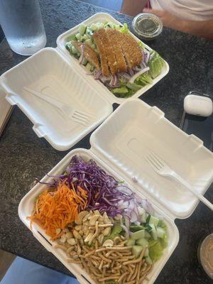 Sesame Crunch Salad and Caesar Salad with chicken