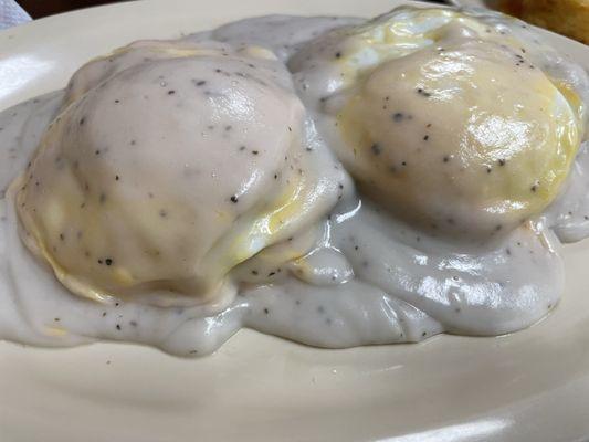 Eggs, biscuits, sausage, gravy