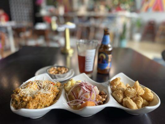 Seafood trio. Pachacutec Imperial Ale.