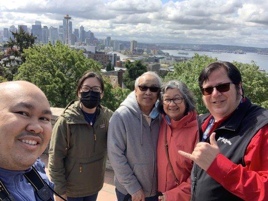 A view of Seattle at Kerry Park with our awesome guide - Elvis!!!