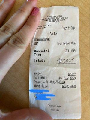 Receipt with incorrect salon number