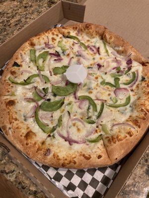 Bell pepper, red onion, roasted garlic, with white sauce