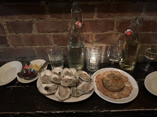 Oysters; salmon tartare