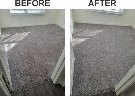 Before and after photos of a carpet cleaning