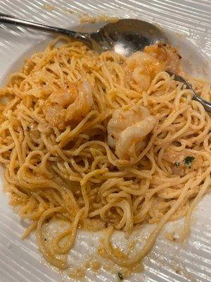 Shrimp and Angel hair pasta in a Lobster Romano sauce